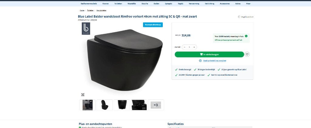 Wandcloset Mat Zwart, Doe-het-zelf en Verbouw, Ophalen of Verzenden, Nieuw, Toilet