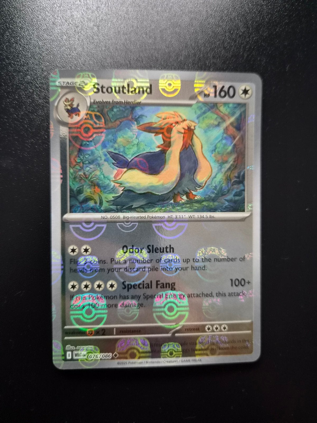 Stoutland 076 Pokemon White Flare Master Ball, Hobby en Vrije tijd, Ophalen of Verzenden, Zo goed als nieuw, Booster, Foil