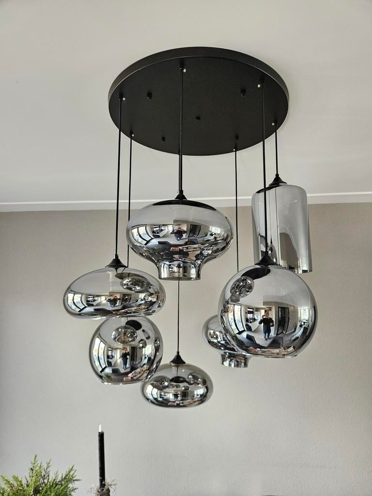 Prachtige hanglamp met 7 spiegelende bollen, Ophalen, 75 cm of meer, Glas, Landelijk