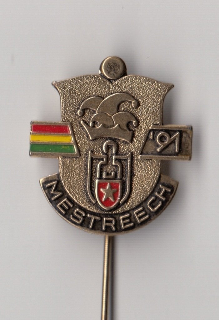 Carnaval Maastricht 1991 Mestreech speldje, Verzamelen, Speldjes, Pins en Buttons, Gebruikt, Niet vindbaar, Niet vindbaar, Speldje of Pin