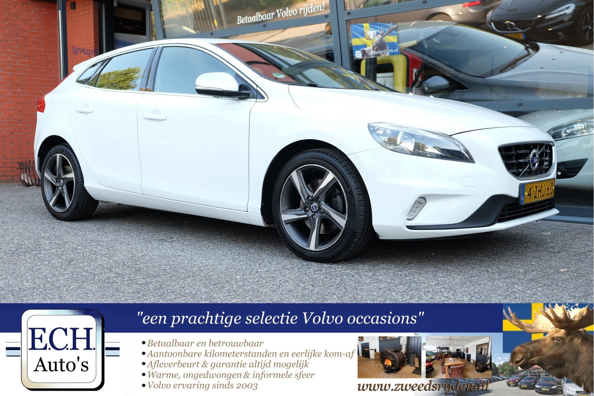 Volvo V40 1.6 T2 R-Design, Bluetooth Dealer onderhouden, Voorwielaandrijving, Gebruikt, Met garantie (alle), Wit