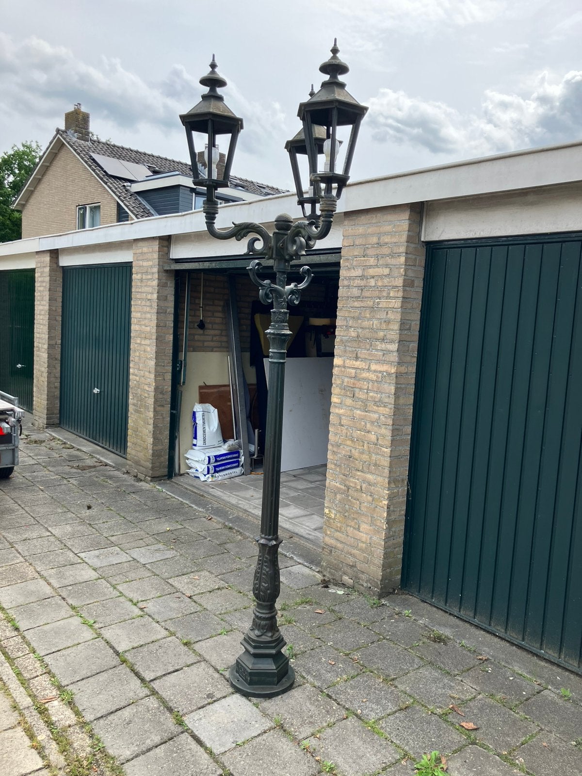 Aluminium tuinlantaren met 3 lichtpunten groen 240 cm hoog, Tuin en Terras, Buitenverlichting, Ophalen, Gebruikt, Staande lamp