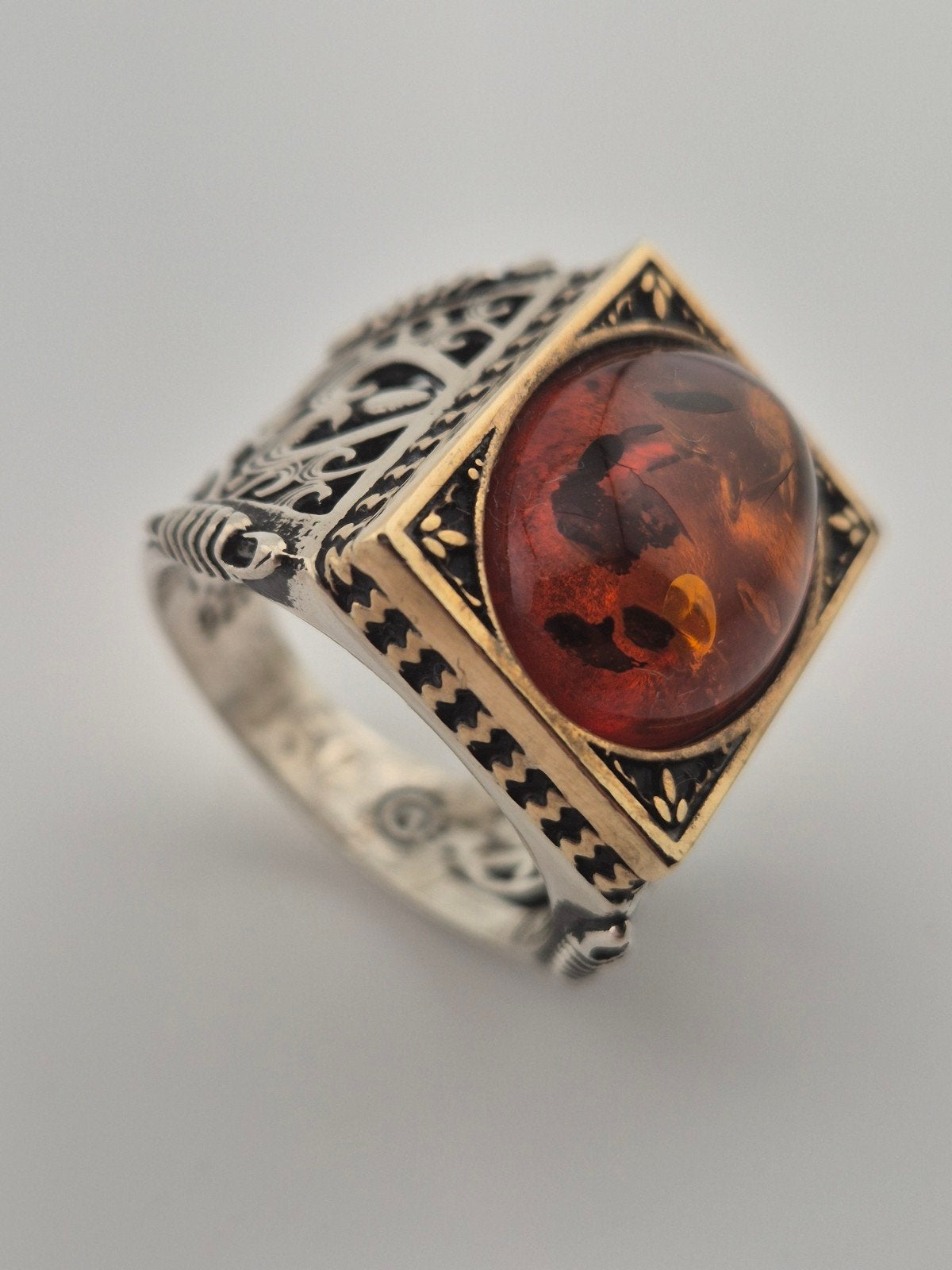 Grote Luxe Ottomaanse 925 Sterling Zilveren Zegelring, Sieraden, Tassen en Uiterlijk, 20 of groter, Verzenden, Heer, Nieuw
