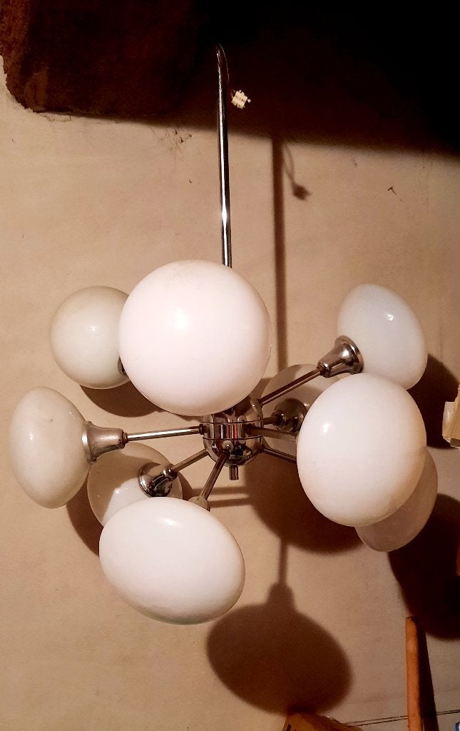 Hanglamp met glazen bollen, Ophalen, Gebruikt, Glas