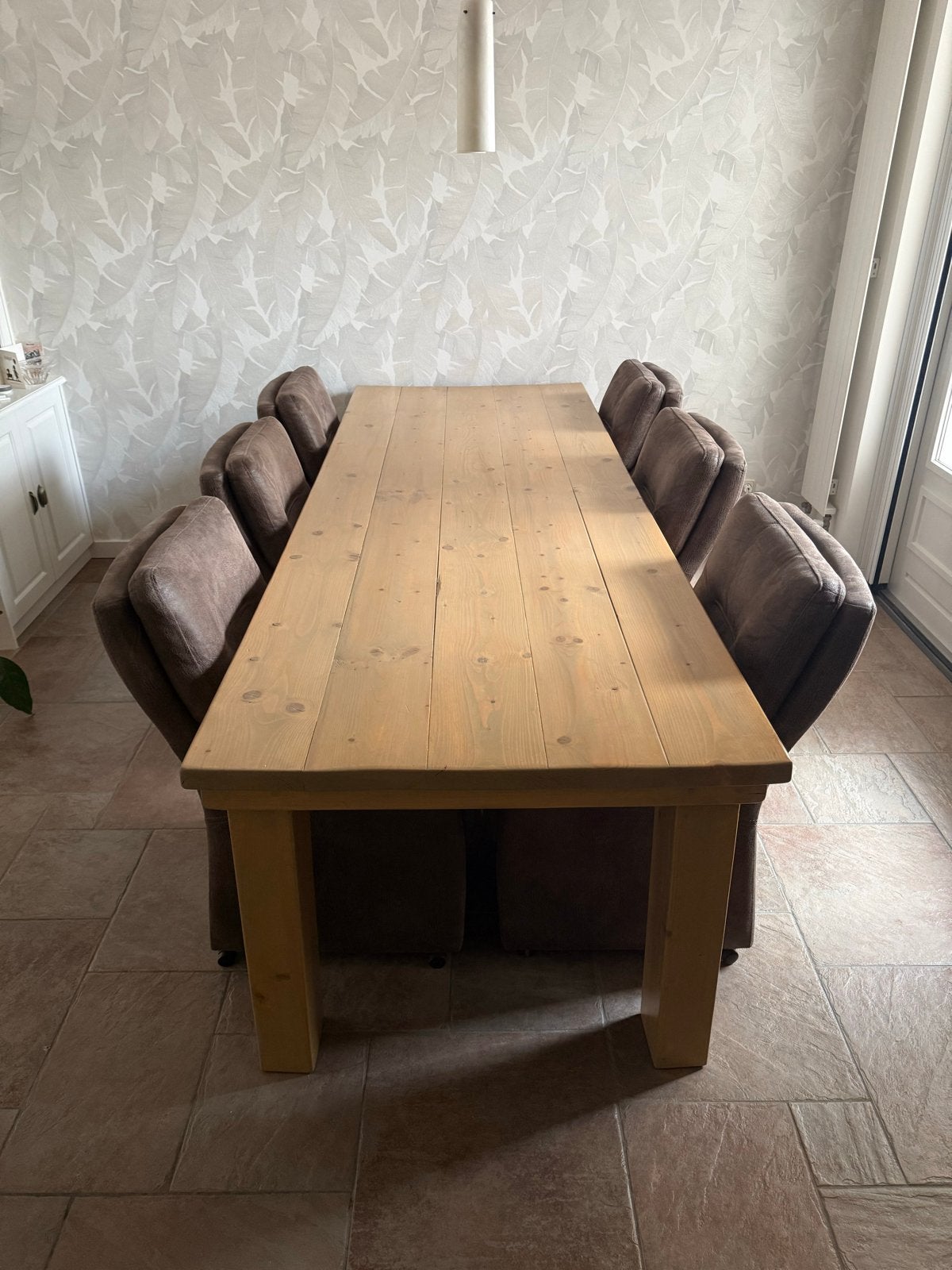 Grote Steigerhouten Eettafel (270x95x79 cm), Ophalen, Gebruikt, 200 cm of meer, 50 tot 100 cm