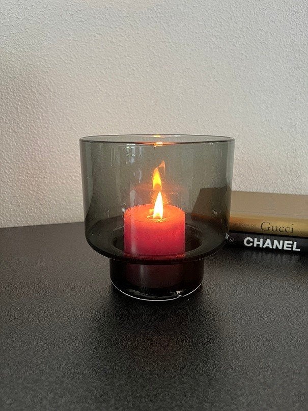 Luxe Windlicht Cilinder op voet rookglas Grey Nieuw!, Huis en Inrichting, Woonaccessoires | Kandelaars en Kaarsen, Overige merken