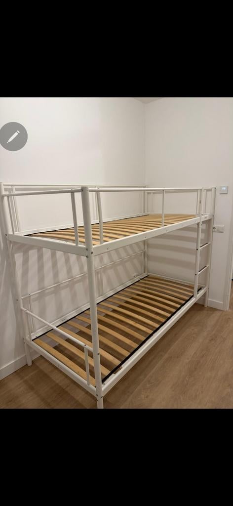 Wit stapelbed met grijze stoffen zijkanten, Ophalen of Verzenden, Stapelbed