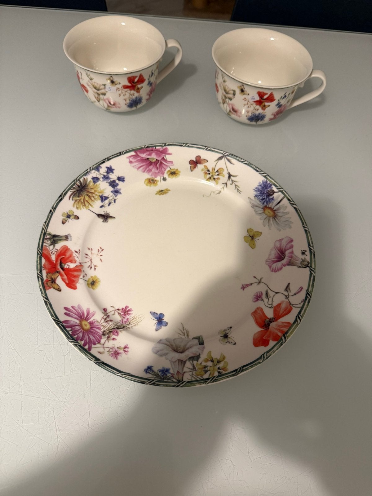 Janneke Brinkman Servies Wild Garden - 2 koppen en 1 bord, Overige merken, Keramiek, Landelijk/Boerenbont, Ophalen of Verzenden