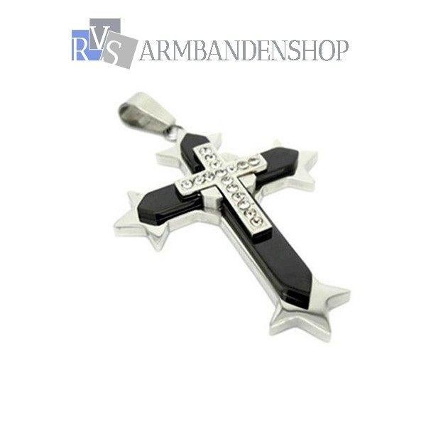 rvs kruis kruisje met diamanten diamant ketting kruishanger, Overige materialen, Verzenden, Nieuw, Kruis of Symbool