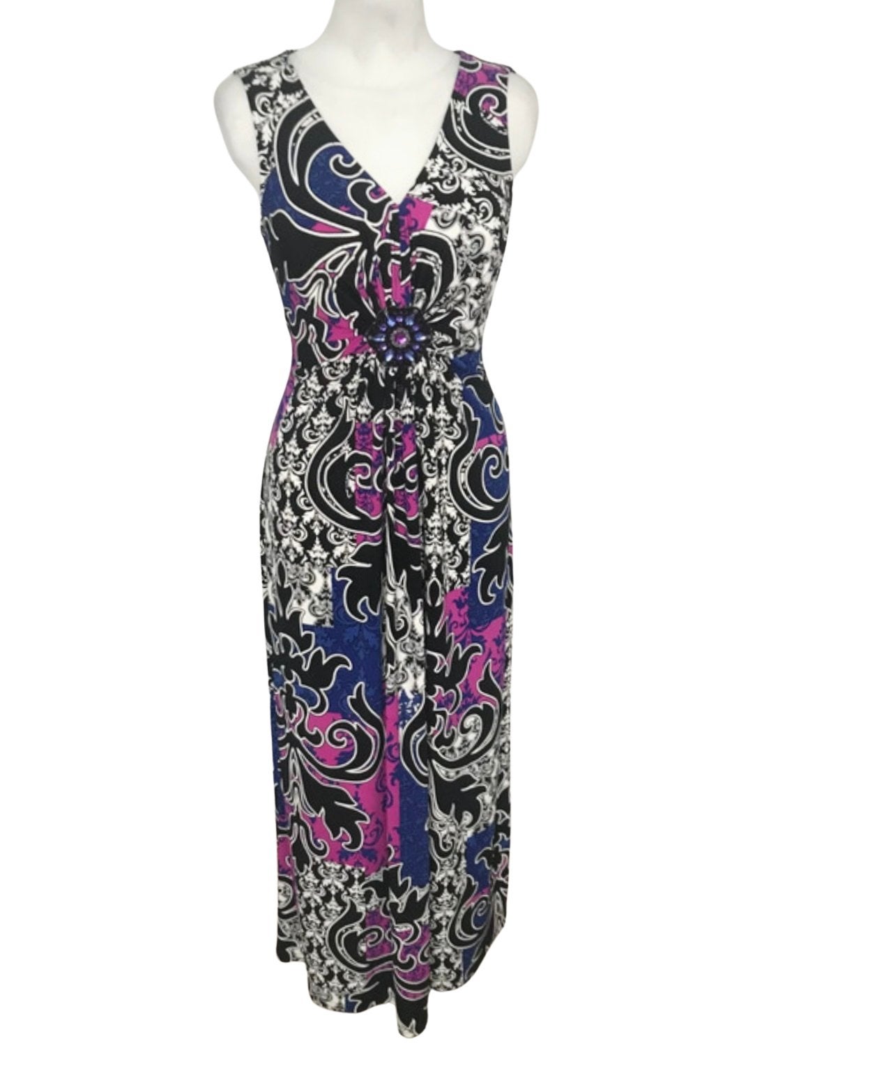 Joseph Ribkoff Maxi Jurk met Print en Siersteentjes, maat 38, Kleding | Dames, Jurken, Zo goed als nieuw, Maat 38/40 (M), Zwart