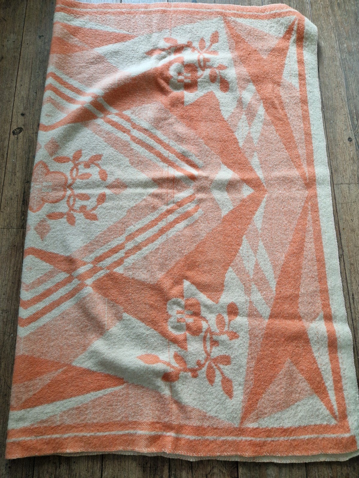 Vintage PvZ. Zuiver Wollen Deken - Oranje/Wit, Ophalen of Verzenden, Gebruikt, Eenpersoons, Deken of Dekbed