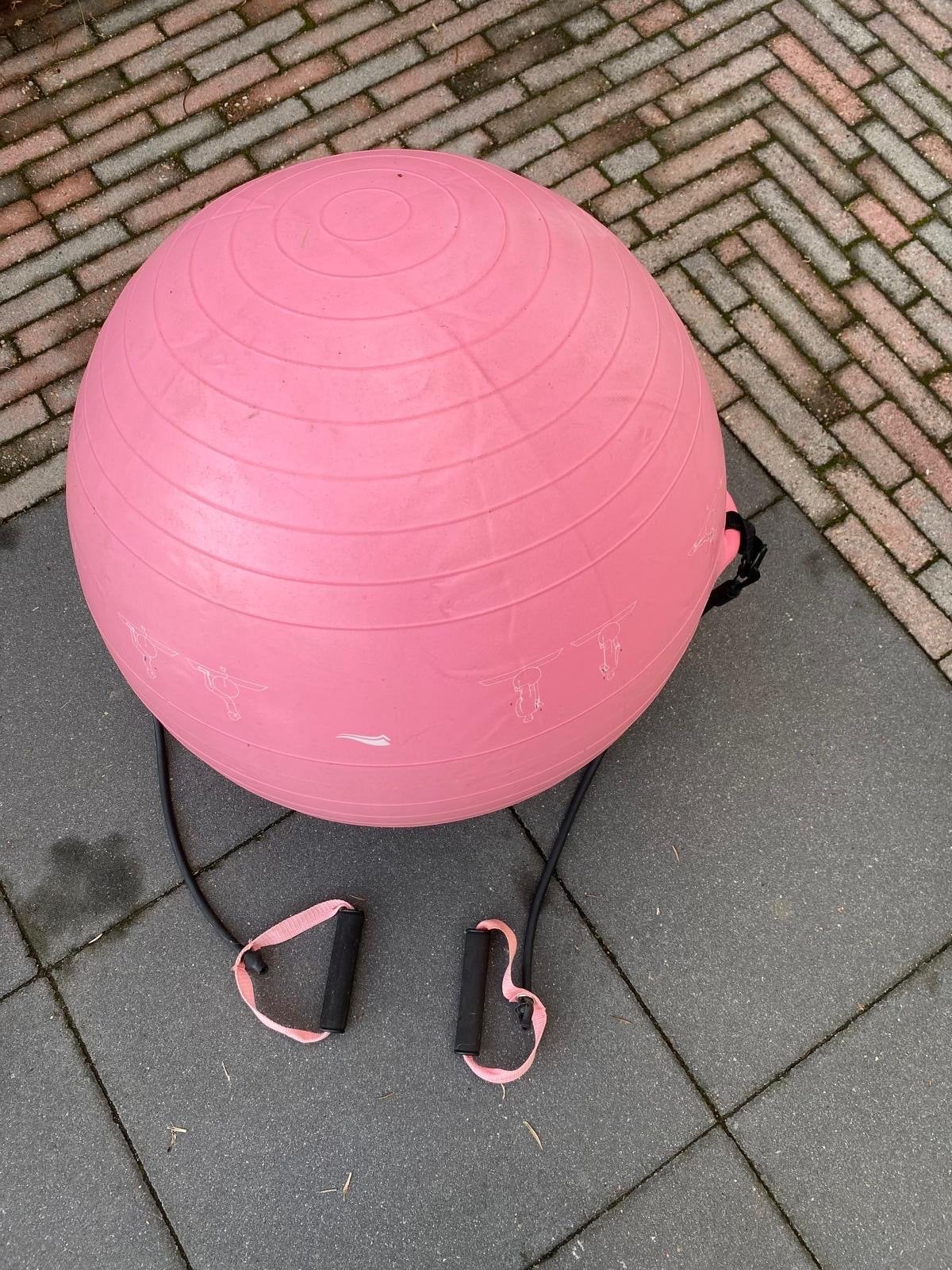 Roze fitnessbal met weerstandsbanden, Ophalen, Gebruikt, Buik, Fitnessbal
