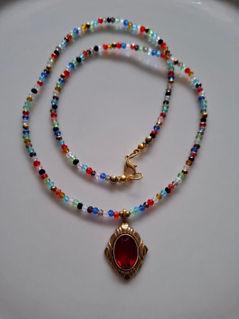 Oostenrijkse kristalketting met vaste vintage hanger, Ophalen of Verzenden, Nieuw, Overige materialen, Met bedels of kralen