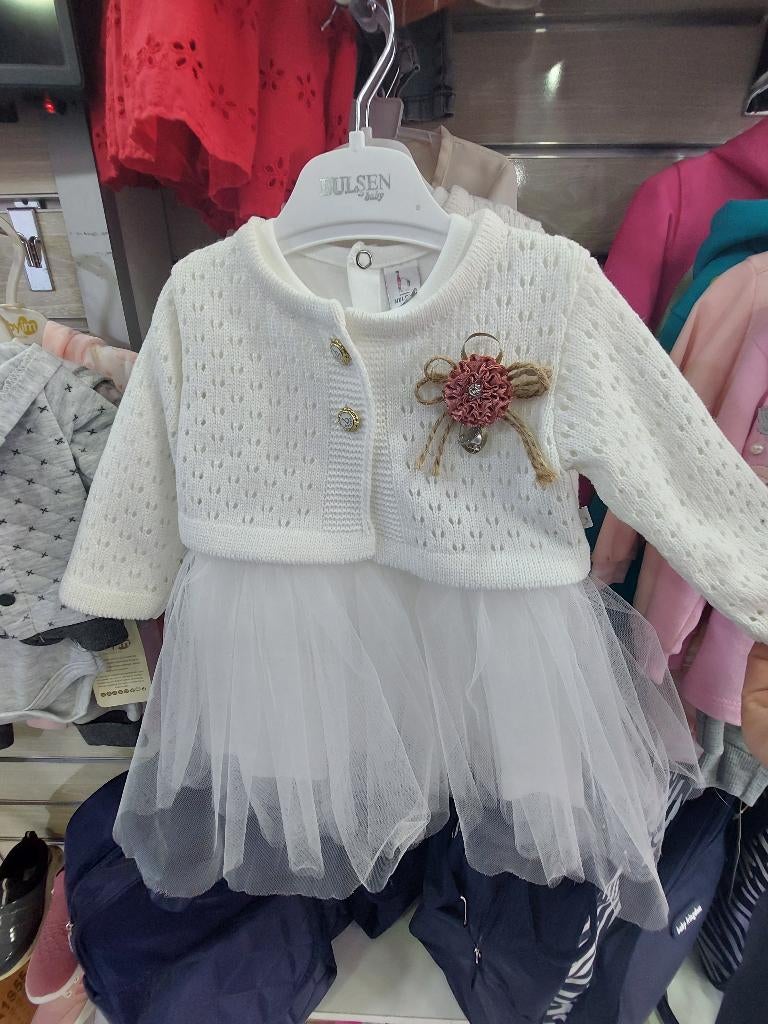 Nieuw 2-delige feestjurk wit/beige maat 80, Kinderen en Baby's, Babykleding | Maat 80, Ophalen of Verzenden, Nieuw, Meisje, Jurkje of Rokje