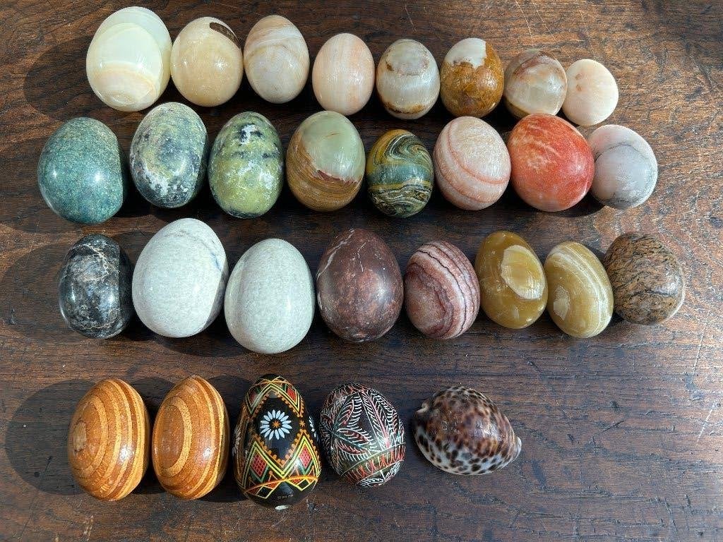 29 decoratieve vintage eieren: natuursteen, hout, schelp, Ophalen of Verzenden
