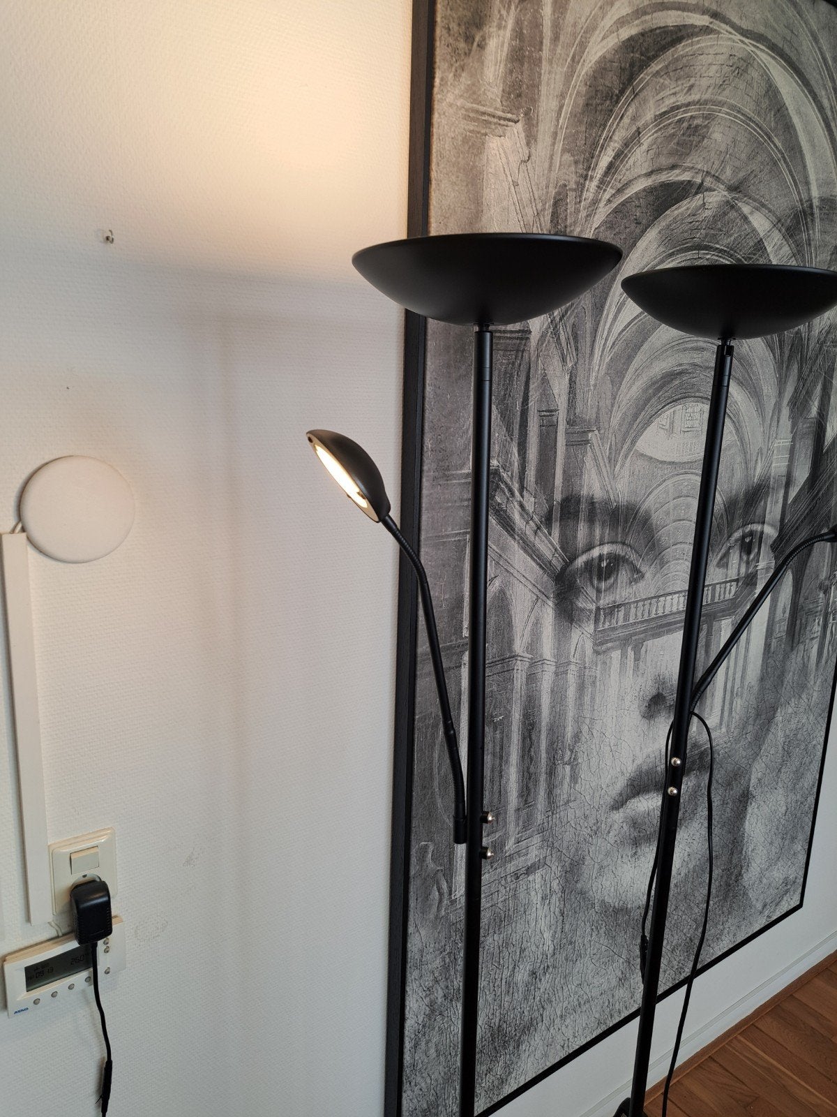 2 Functionele staande lampen met leeslamp, Ophalen, Gebruikt, Metaal, 150 tot 200 cm