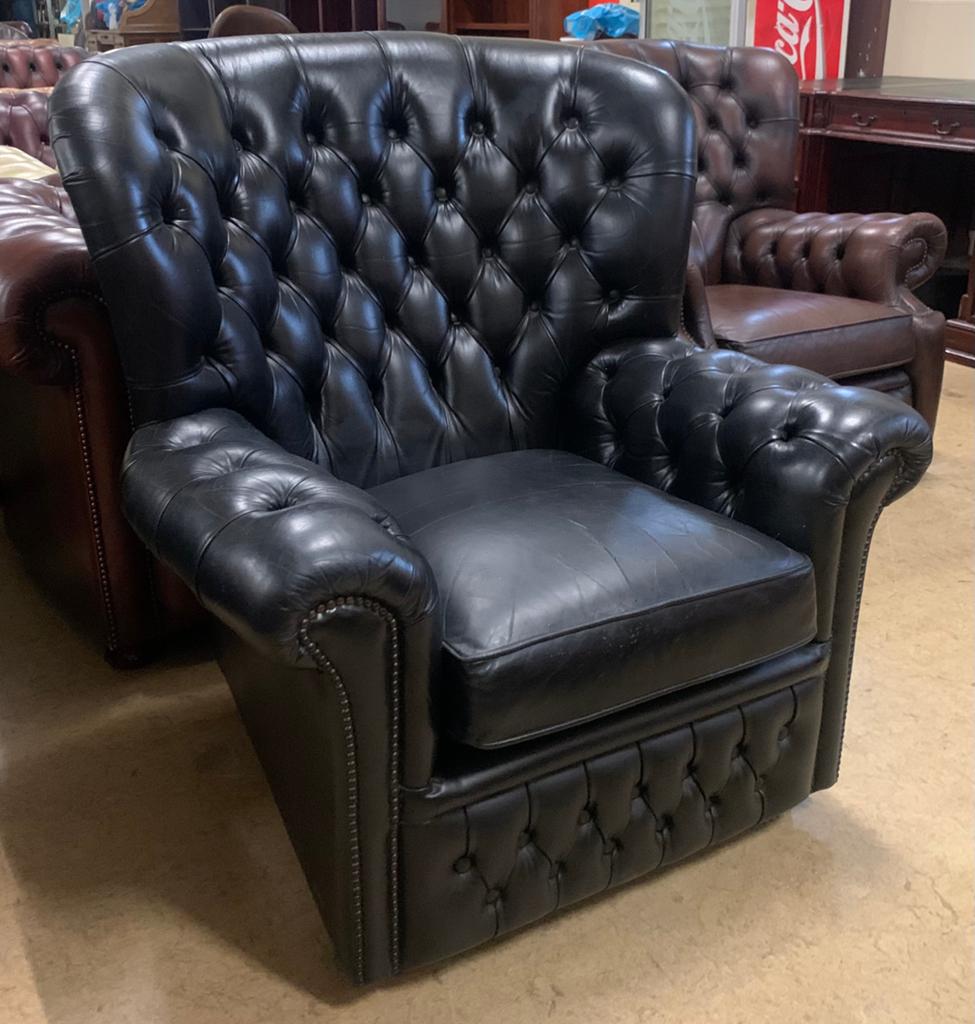 Prachtige Chesterfield Fauteuil Zwart., Gebruikt, Chesterfield, Ophalen of Verzenden, 75 tot 100 cm
