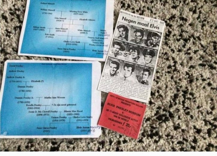 Elvis Presley🌸Copietje stamboom,museumkaartje en 9 foto,s, Ophalen of Verzenden, 1960 tot 1980, Zo goed als nieuw, Overige onderwerpen
