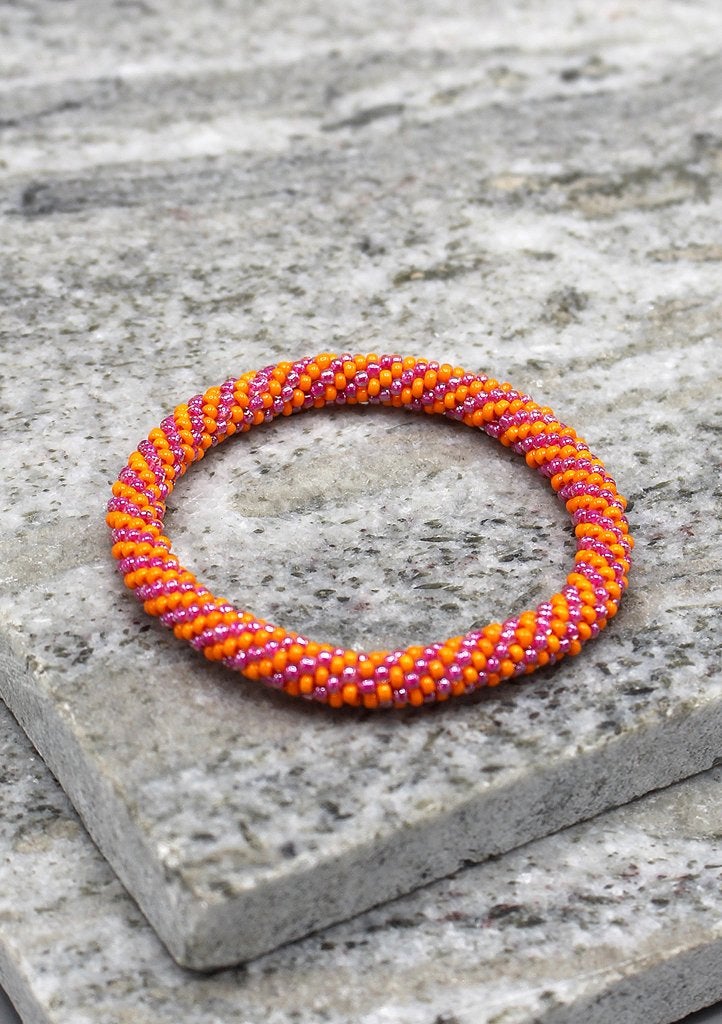 Glaskralen armband - oranje en licht paars - RB097, Overige materialen, Overige kleuren, Verzenden, Nieuw