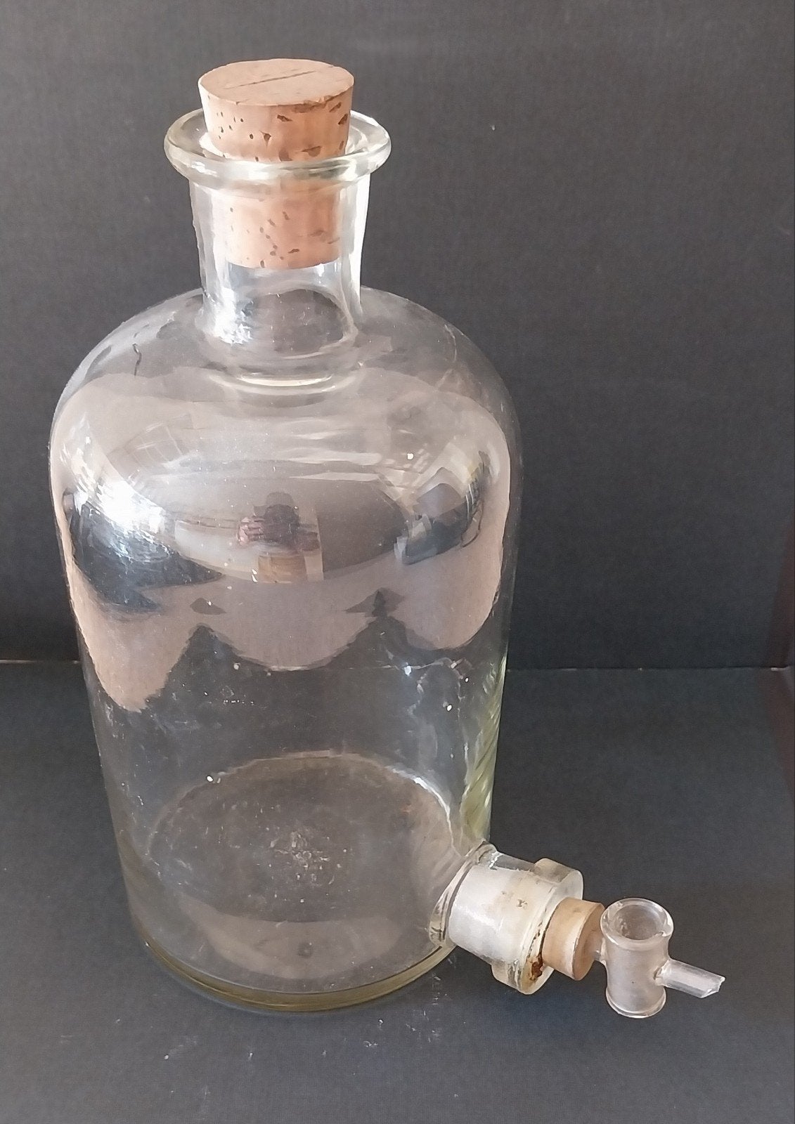 Antieke laboratorium fles met kraan en kurk, Antiek en Kunst, Ophalen of Verzenden