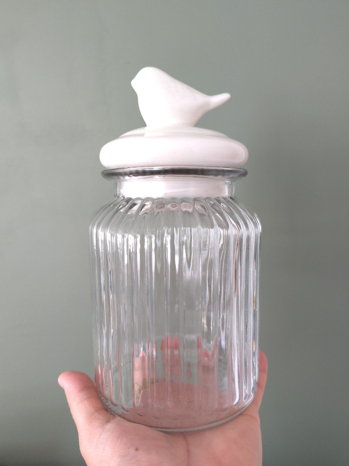 Glazen voorraadpot met vogel deksel, Ophalen of Verzenden, Wit, Glas, Landelijk