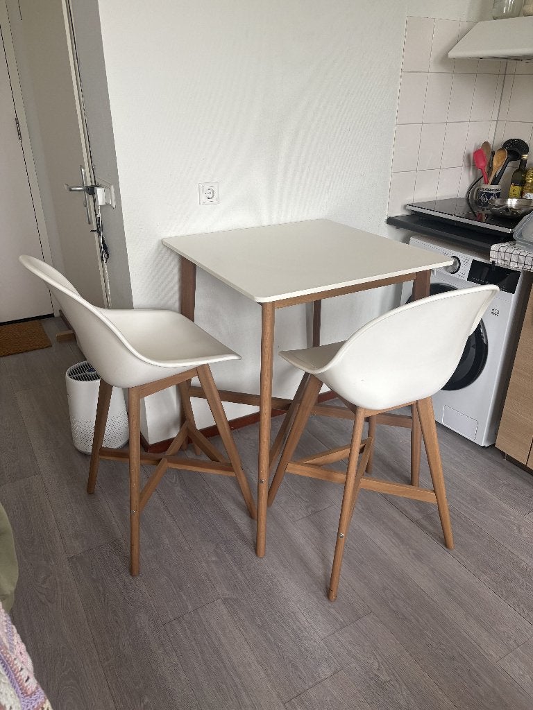 Tall dining table with chairs, Gebruikt, 50 tot 100 cm, Vierkant, Tot twee personen