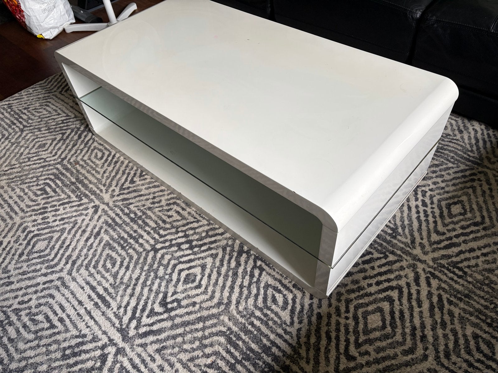 Salontafel wit met glazen plaat, Huis en Inrichting, Ophalen, Gebruikt, 100 tot 150 cm, 50 tot 100 cm