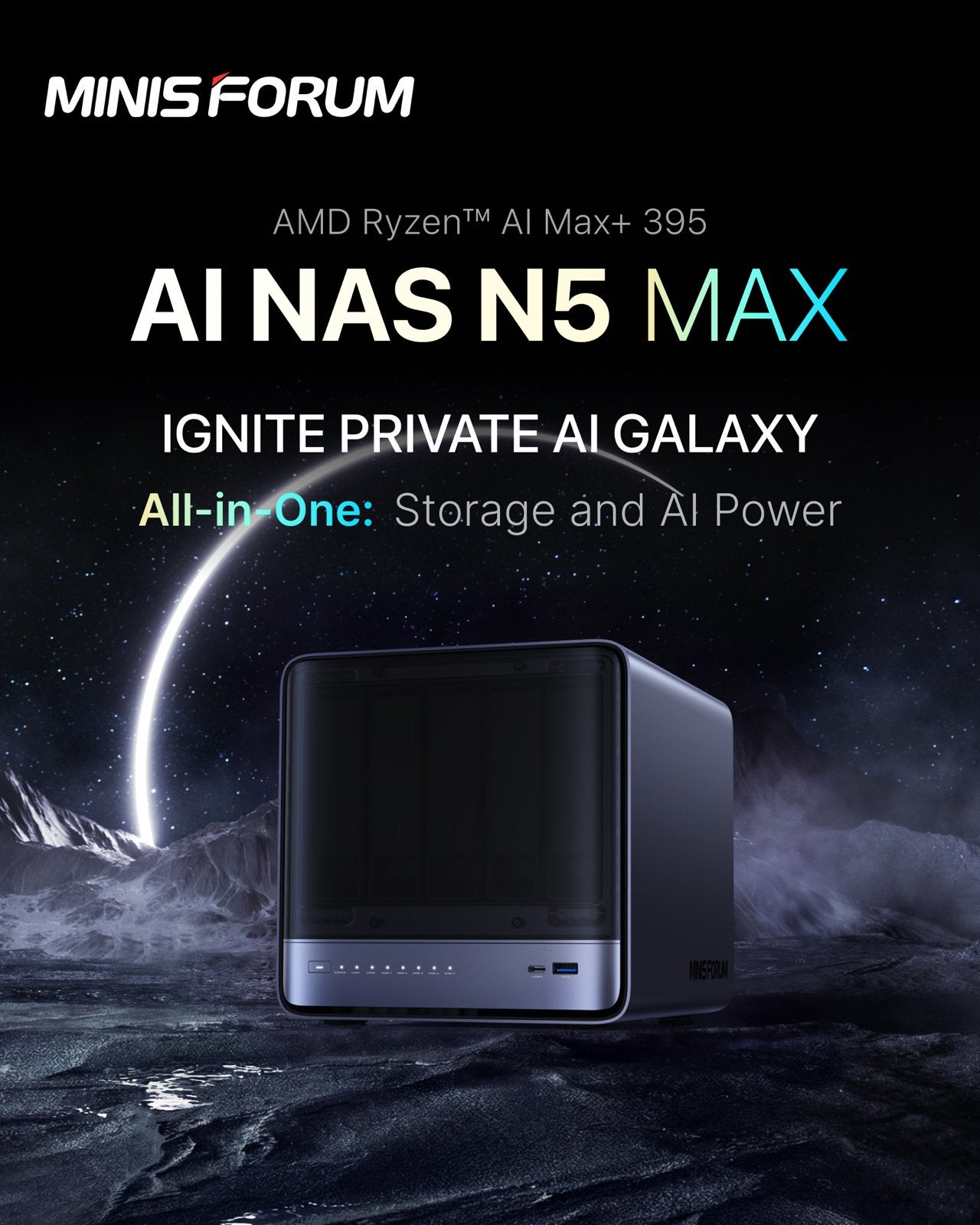 MINISFORUM AI NAS N5 MAX - AMD Ryzen AI Max+ 395, Computers en Software, Ophalen of Verzenden, Zo goed als nieuw