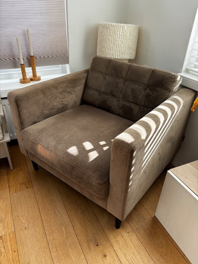 Mooie Woood fauteuil, Ophalen, Gebruikt, Minder dan 75 cm, Stof