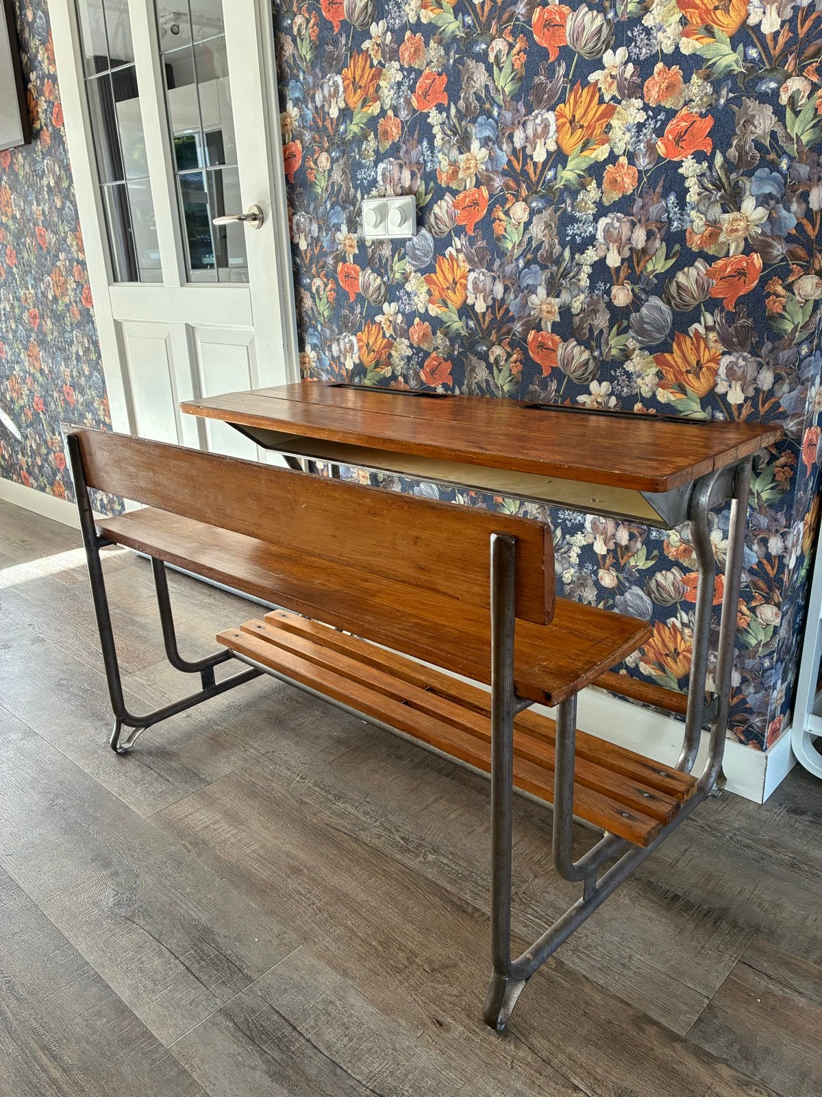 Vintage schoolbank / schooltafel met bankje, Antiek en Kunst, Ophalen