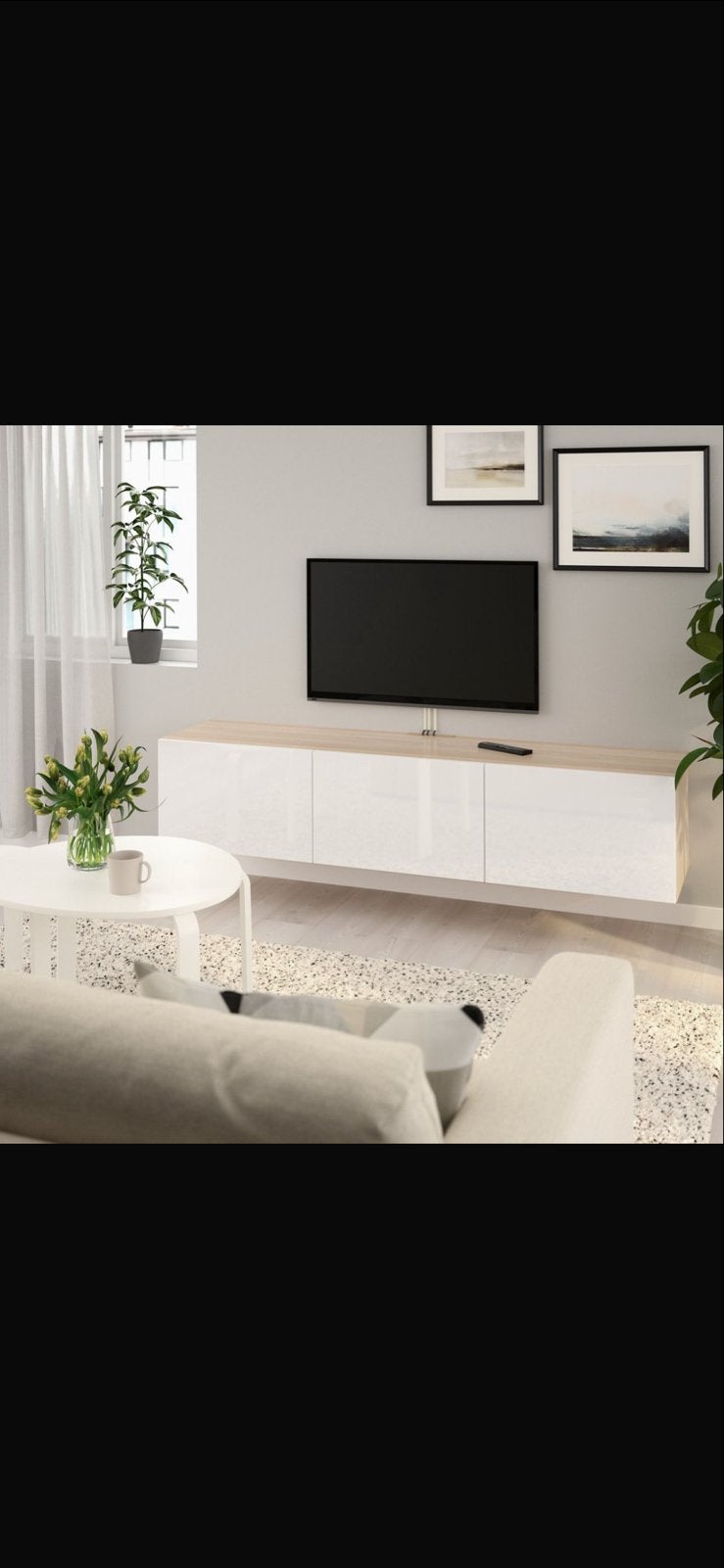 IKEA BESTA tv meubel, Wit met eikeneffect - 180 x 42 x 38 cm, Huis en Inrichting, Ophalen, 150 tot 200 cm, Eikenhout, Zo goed als nieuw