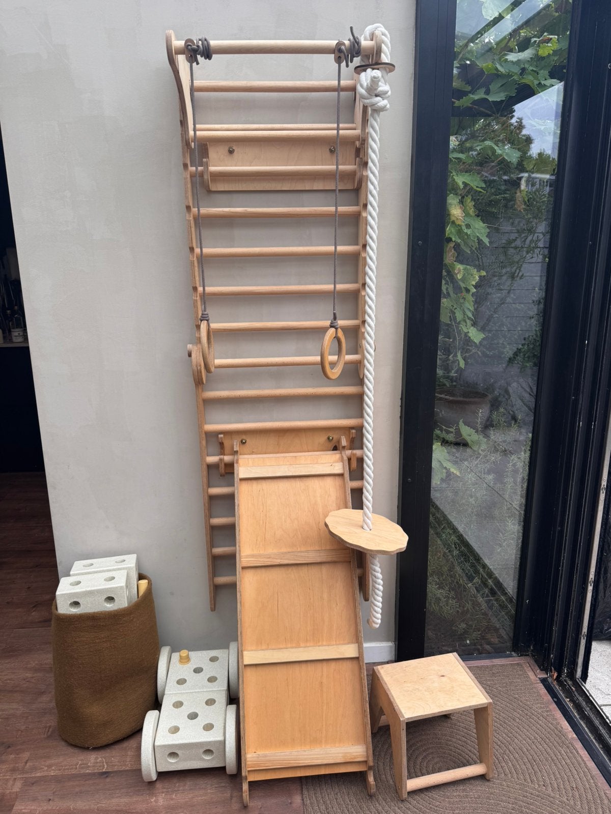 Goodevas 4-in-1 ZweedseWand/Klimladder+Schommel Set+Glijbaan, Ophalen, Zo goed als nieuw