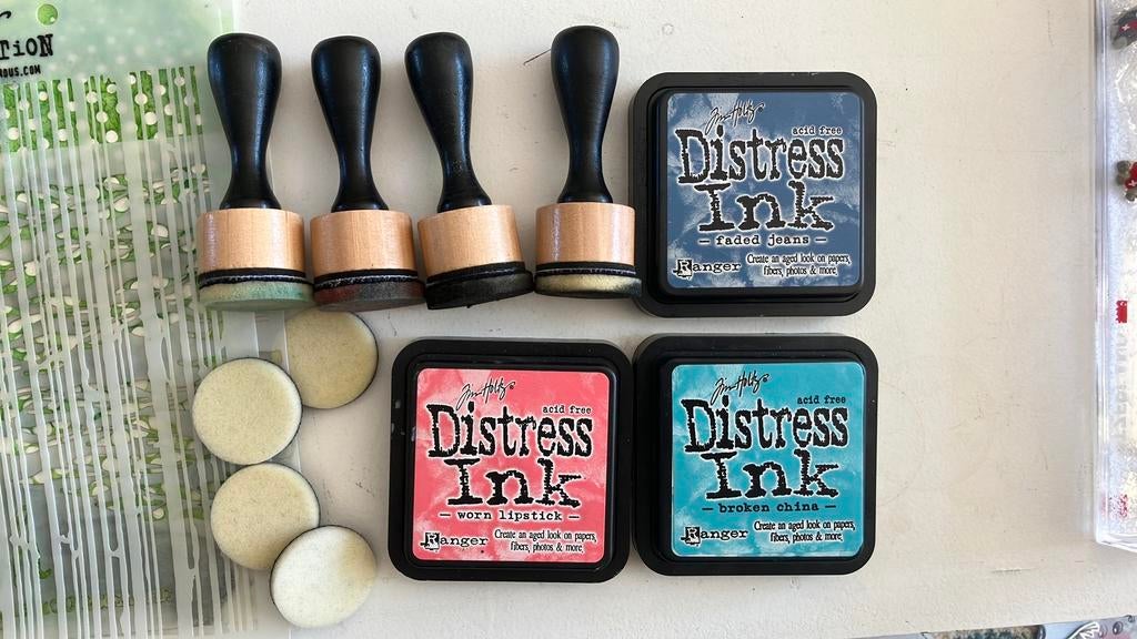 Distress ink stempelset, Hobby en Vrije tijd, Ophalen of Verzenden, Gebruikt, Inkt, Foam of Stempelhouder