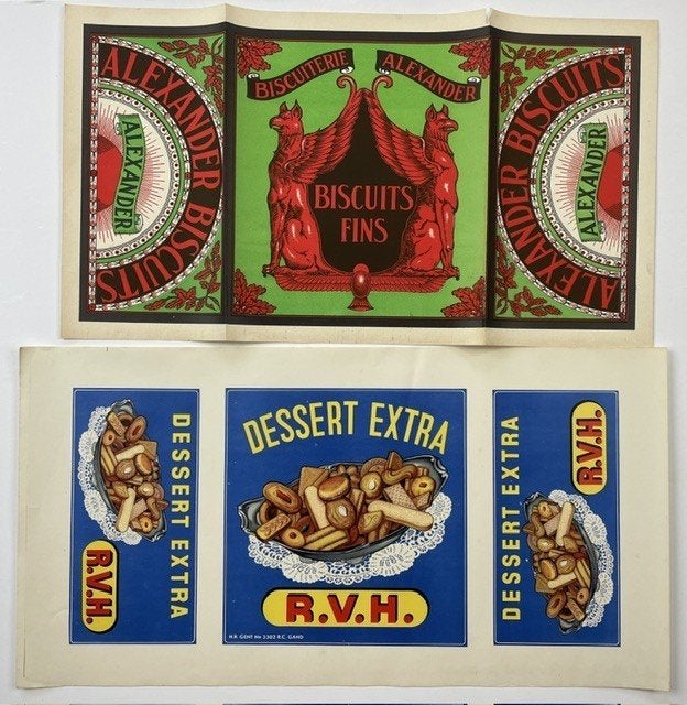8 oude boxtops voor koekblikken 1930-1950, Verzamelen, Merken en Reclamevoorwerpen, Ophalen of Verzenden, Gebruikt, Reclamebord