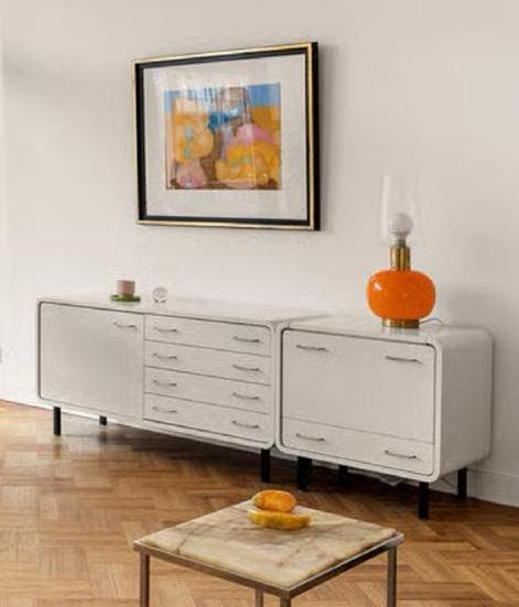 70s Space Age Sideboard Set - White - Yellow Bar Interior, Ophalen of Verzenden, Zo goed als nieuw, 25 tot 50 cm