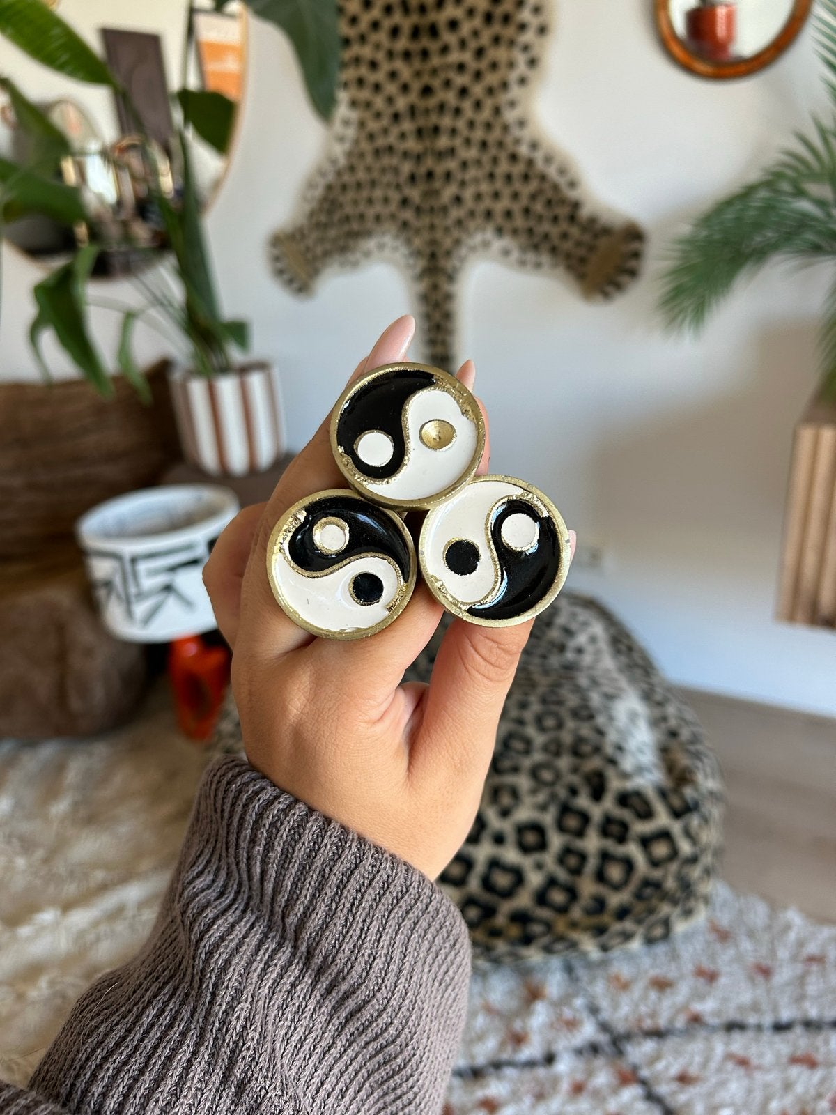 3 Yin Yang Deurknoppen - Decoratieve Handgrepen, Verzenden, Oosters, Metaal, Gebruikt