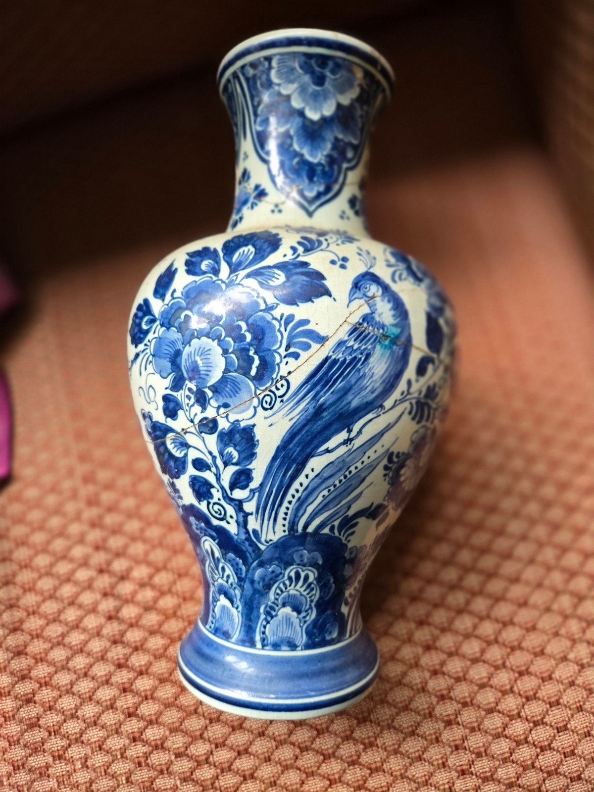 Delfts Blauw Ram vaas mooi maar gelijmd, Ophalen of Verzenden