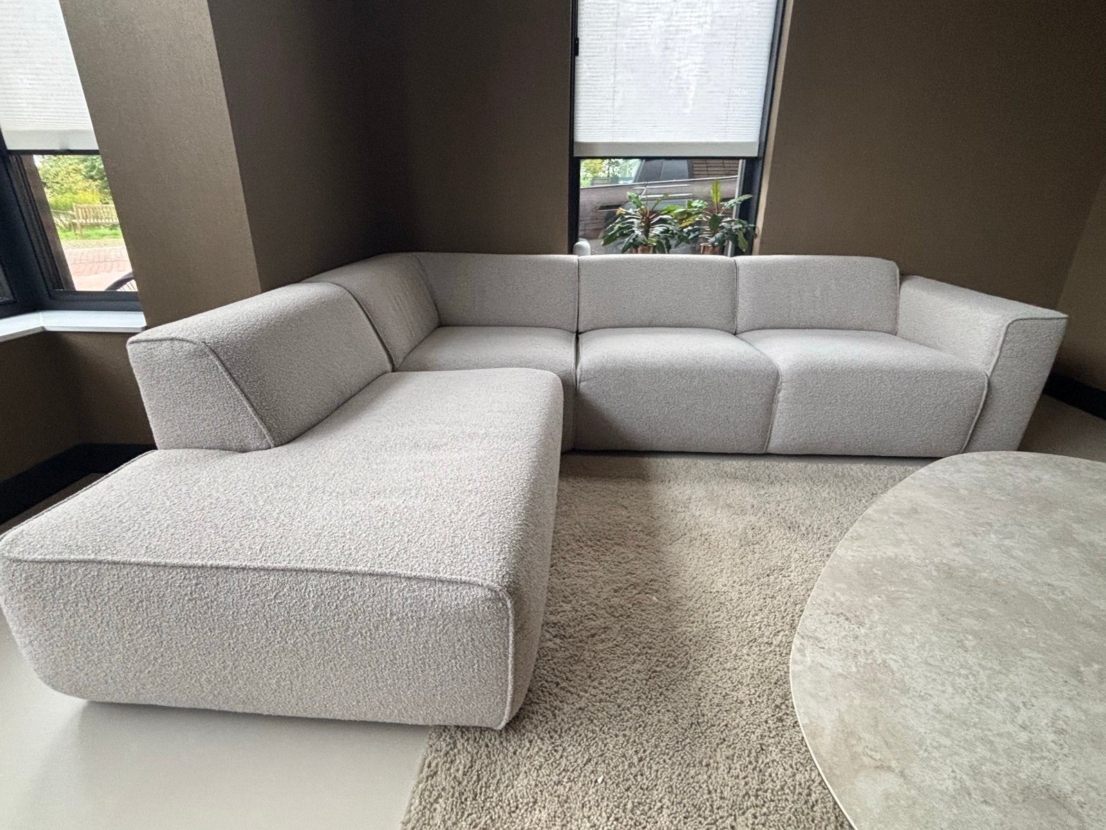 Moderne hoekbank Kwantum, zo goed als nieuw, grijs, Huis en Inrichting, Ophalen, 250 tot 300 cm, Hoekbank, 75 tot 100 cm