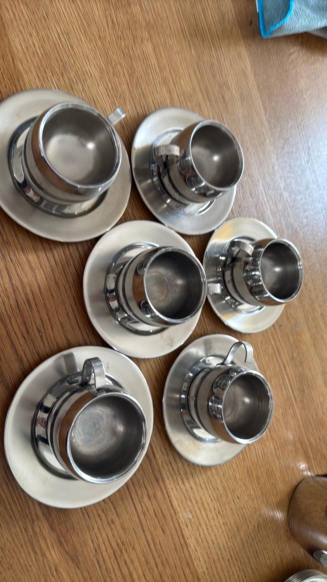 RVS kopjes en schoteltjes voos espresso, Huis en Inrichting, Ophalen of Verzenden, Metaal, Modern, Kop(pen) en/of Schotel(s)