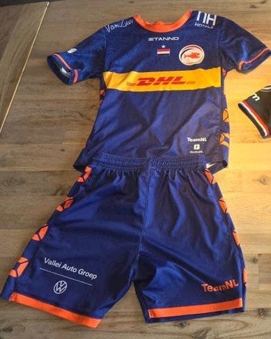 TeamNL Handbal dames tenue set blauw Maat 140, Sport en Fitness, Ophalen of Verzenden, Zo goed als nieuw, Kleding