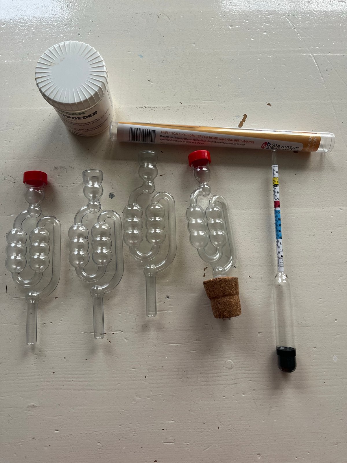 Brouwsetje: watersloten, hydrometer, ontsmettingsmiddel, Ophalen, Gebruikt