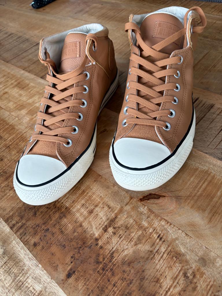 Converse All Star Chuck Taylor High Top Sneaker Leer mt:44,5, Ophalen of Verzenden, Zo goed als nieuw, Bruin, Sneakers of Gympen