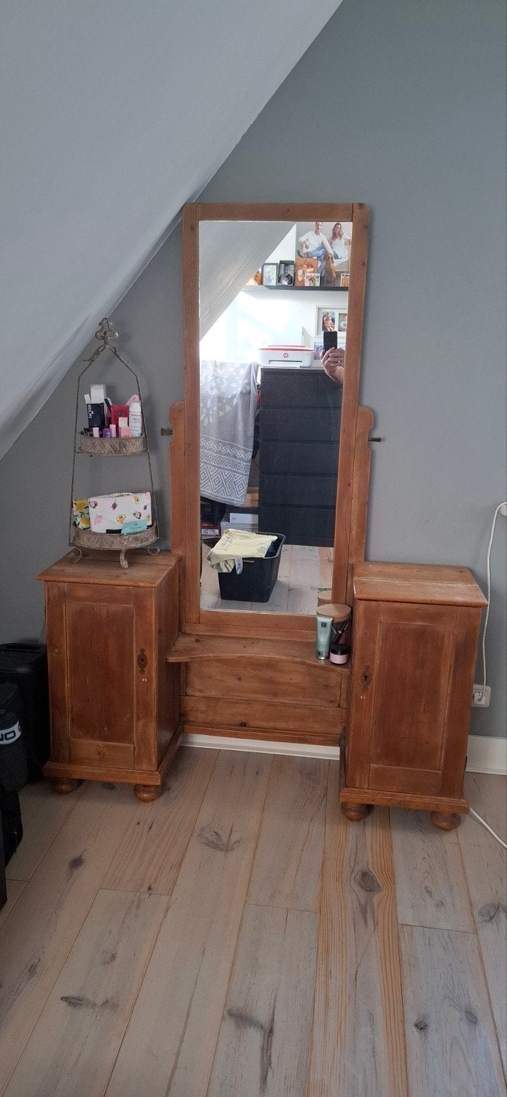Vintage houten kaptafel met kastjes, Ophalen, Minder dan 50 cm, Gebruikt, Minder dan 100 cm