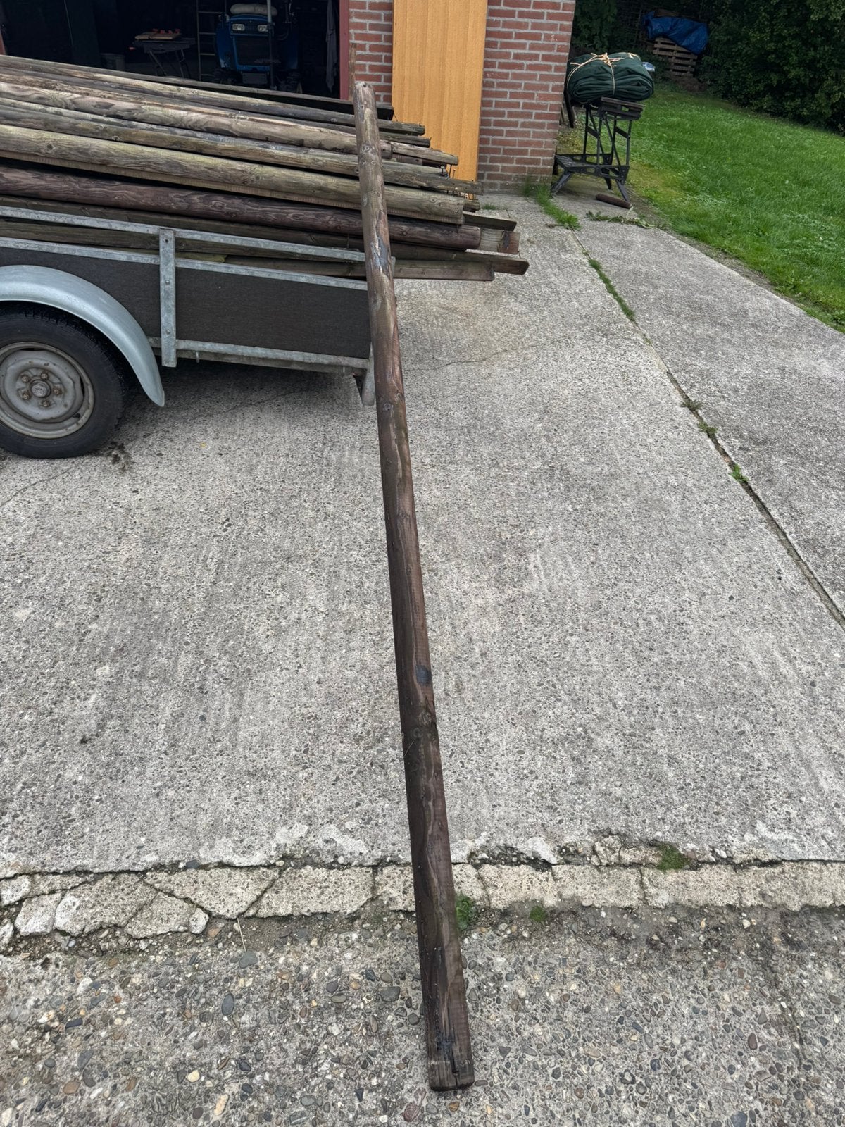 Halfronde gecreosoteerde regels 8cm 290cm, Ophalen, Gebruikt, 250 cm of meer, Planken