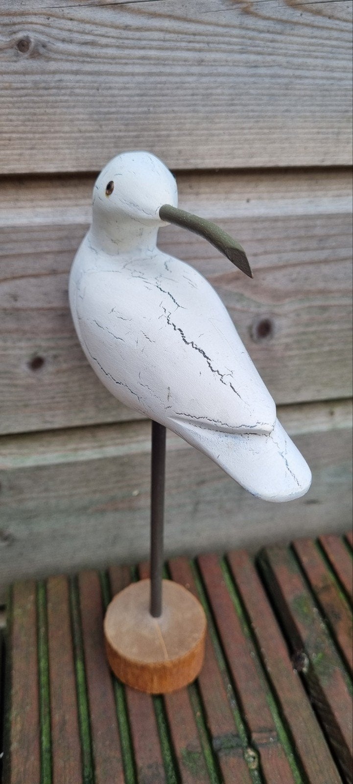 Decoratieve houten vogel op voet - Zeemeeuw, Huis en Inrichting, Ophalen of Verzenden, Zo goed als nieuw, Wit, Vintage