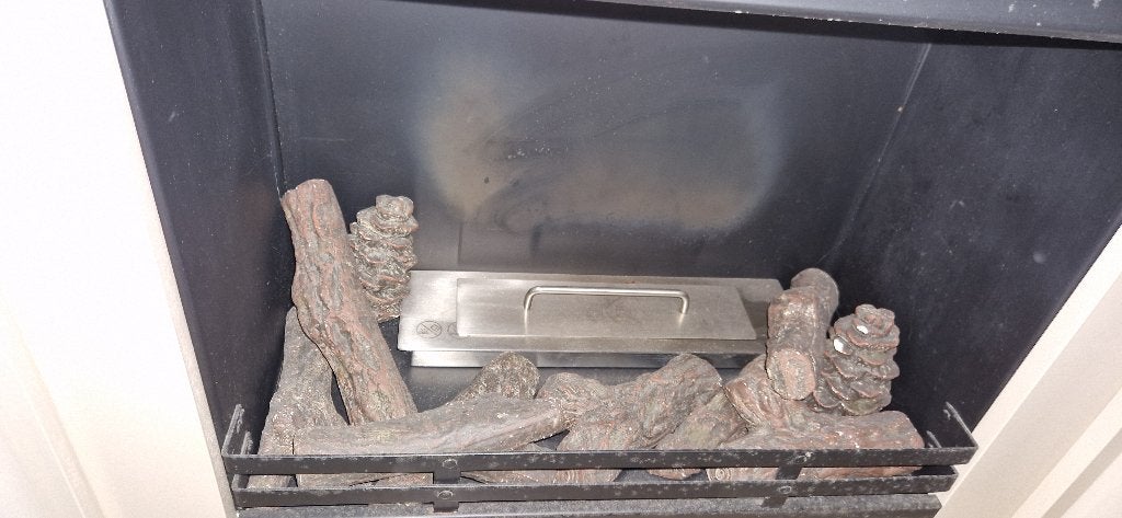 Sfeervolle schouw met bio-ethanol brander creme Hout en Den, Huis en Inrichting, Ophalen, Zo goed als nieuw, Vrijstaande haard