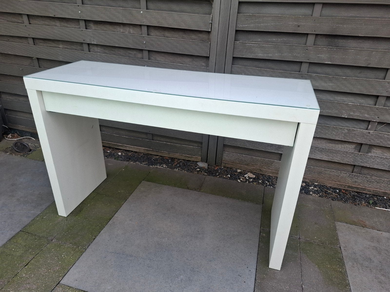 Witte kaptafel met glasplaat IKEA, Ophalen, Gebruikt, 100 tot 150 cm, Glas