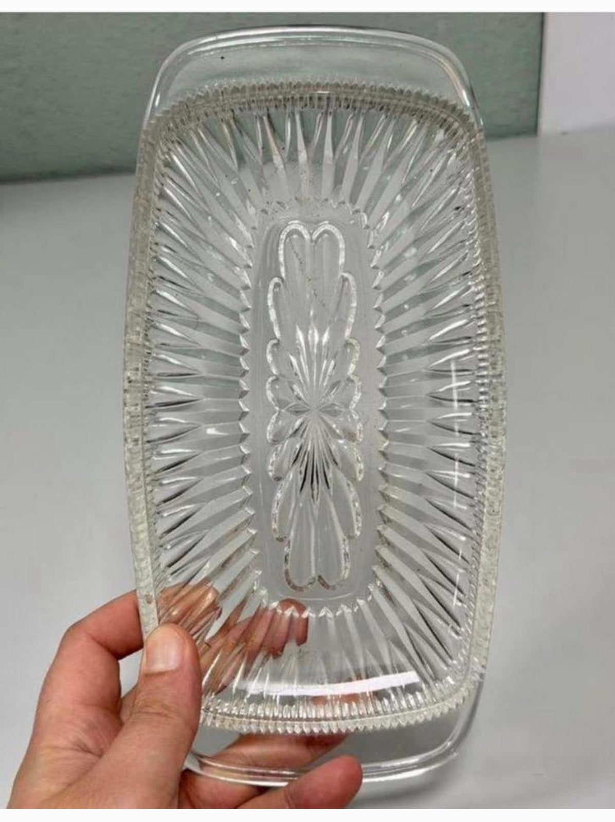 Vintage glas Glazen schaal dienblad met handvatten 24 x 12cm, Ophalen of Verzenden