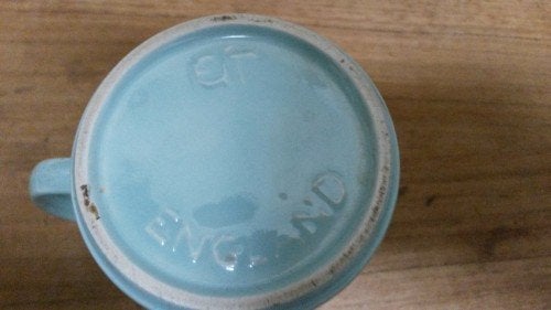 Mok blauw met papegaai en palmboom, Eit (English Ironstone T, Ophalen of Verzenden, 'T Olde Gre-j, Info@toldegrej.nl, Endepoelstraat 20f Didam