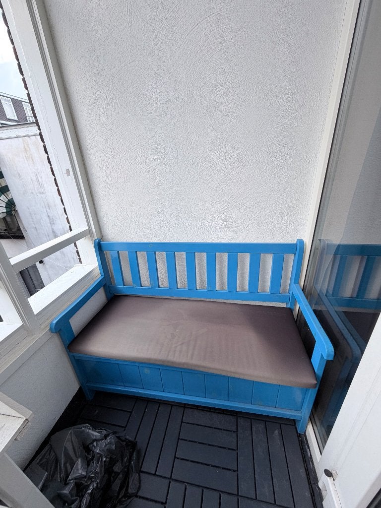 Tuinbankje + tafeltje, Tuin en Terras, Ophalen, Gebruikt, Hout
